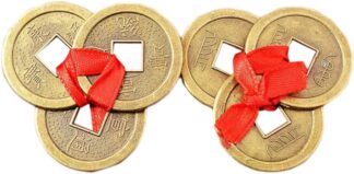 Monedas Chinas I Ching – Amuleto de Buena Suerte y Prosperidad (Set de 3 con Hilo Rojo)